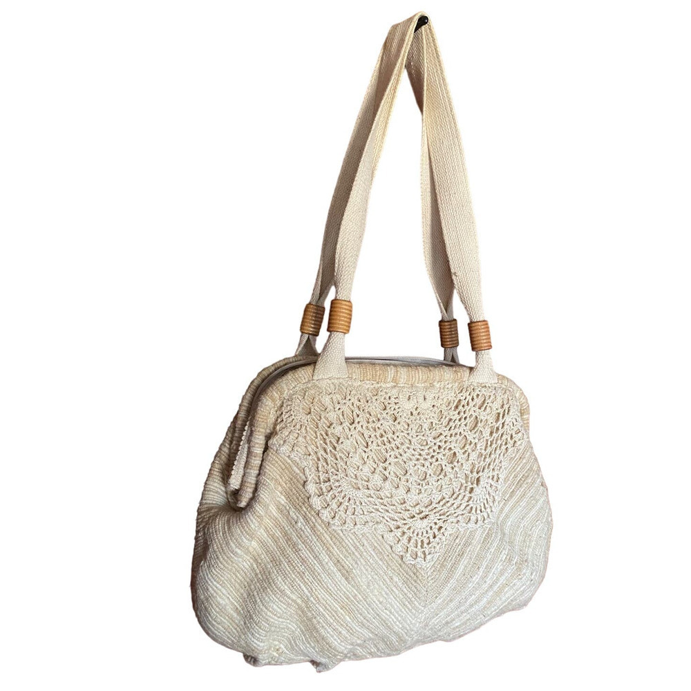 VINTAGE Unique Cream Bohemian Crochet Purse